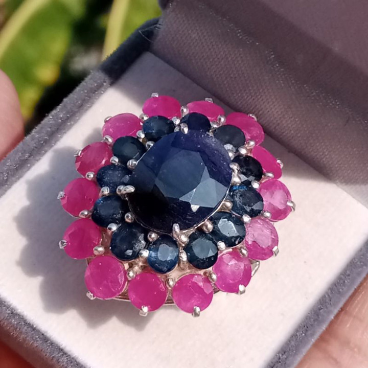 Sapphire and Ruby Ring | Sterling Silver Size 57