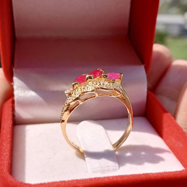 Antique Burmese Ruby and Diamond Ring in Sterling Silver