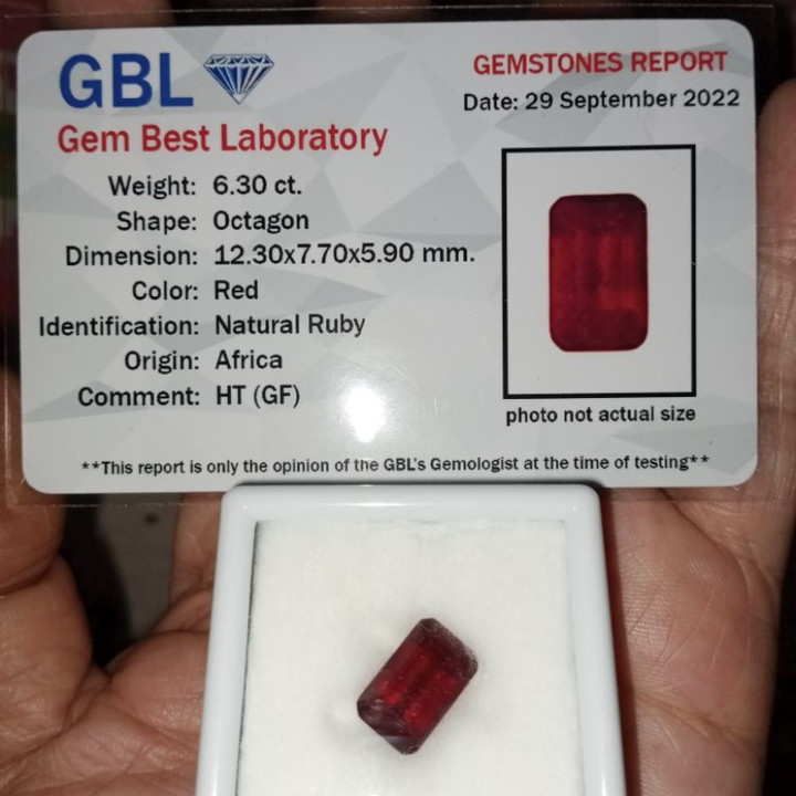 Certified Natural Octagon Ruby | 6.30ct GBL Certified