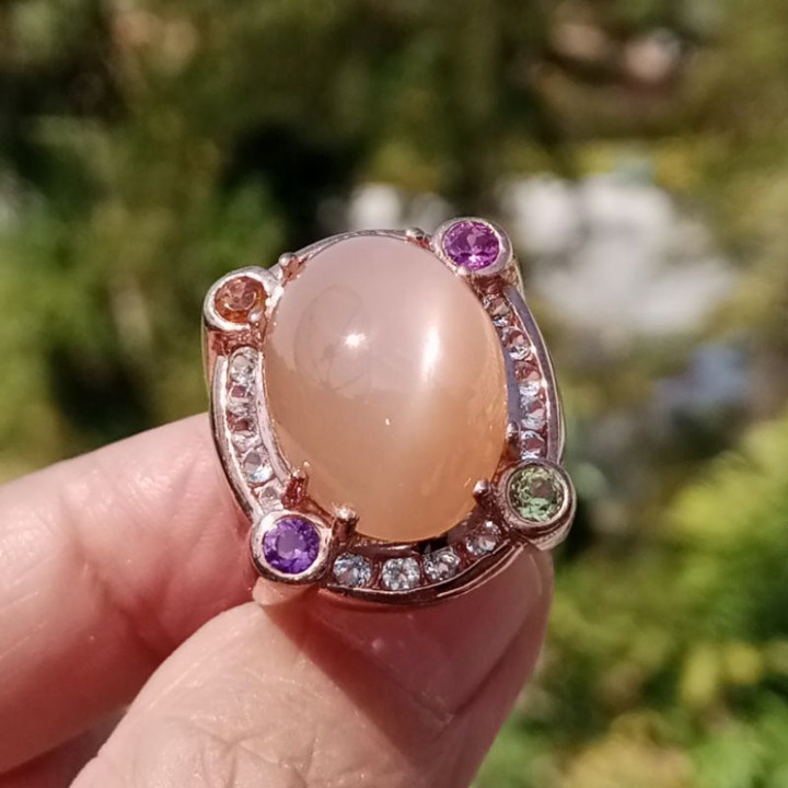 Sparkling Moonstone Ring in Sterling Silver - Size 51