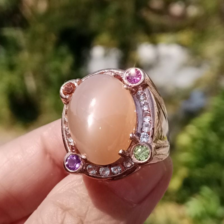 Sparkling Moonstone Ring in Sterling Silver - Size 51