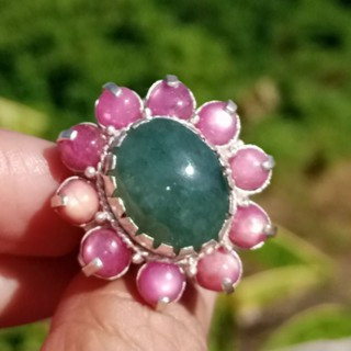 Genuine Burmese Jade and Ruby Ring | 925 Sterling Silver