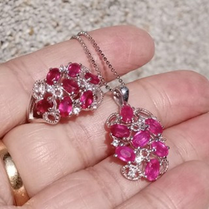 Genuine Ruby and Sterling Silver Jewelry Set