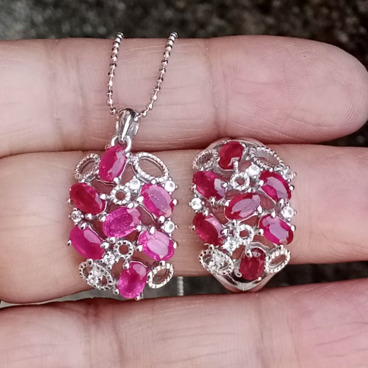 Genuine Ruby and Sterling Silver Jewelry Set