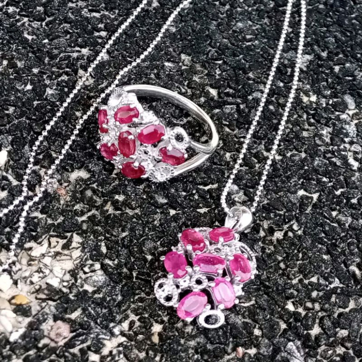 Genuine Ruby and Sterling Silver Jewelry Set