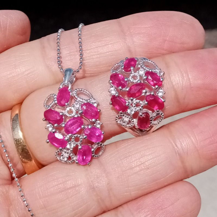 Genuine Ruby and Sterling Silver Jewelry Set