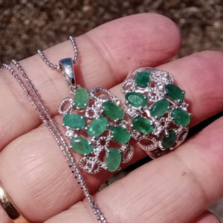 Genuine Emerald Jewelry Set in Sterling Silver