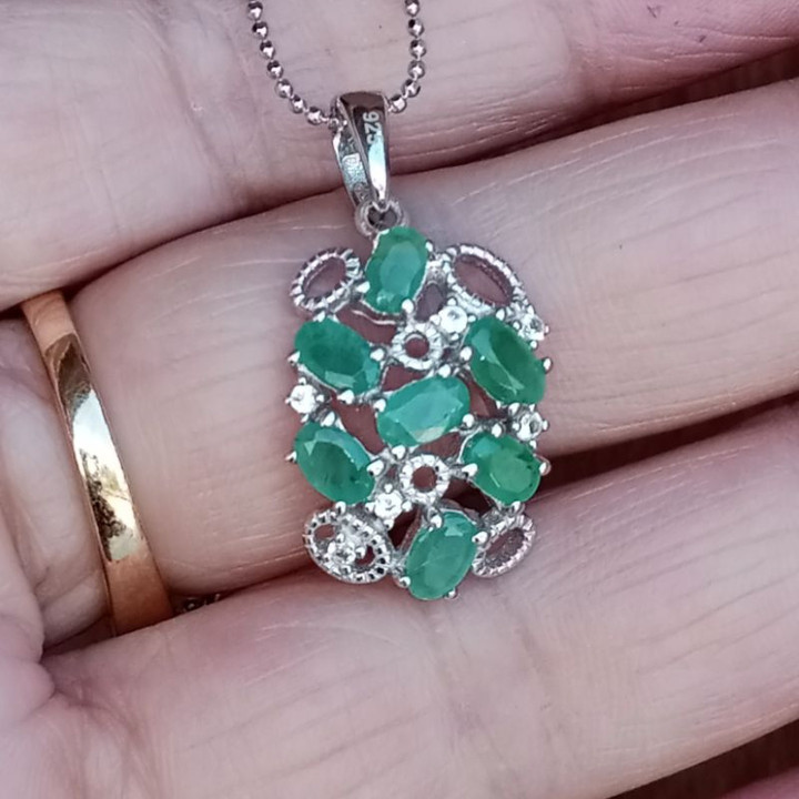 Genuine Emerald Jewelry Set in Sterling Silver