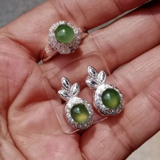 Burmese Jade Ring and Earrings Set - Natural Type A Jadeite