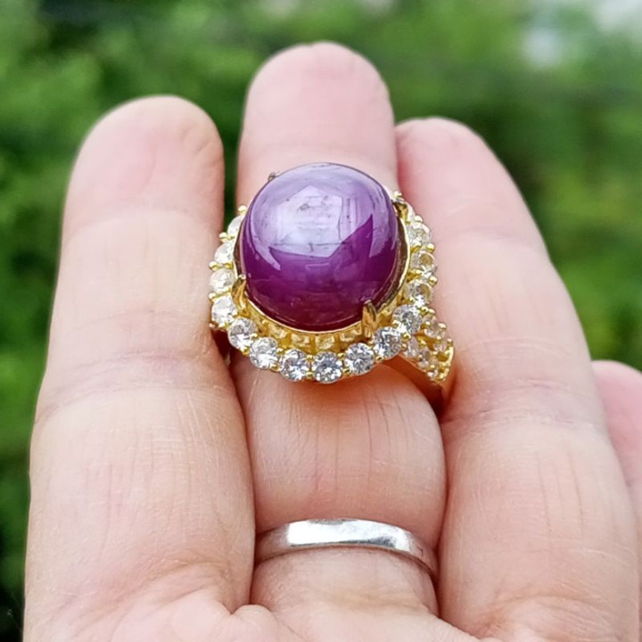 Radiant Natural Unheated Star Ruby Ring - Size 56
