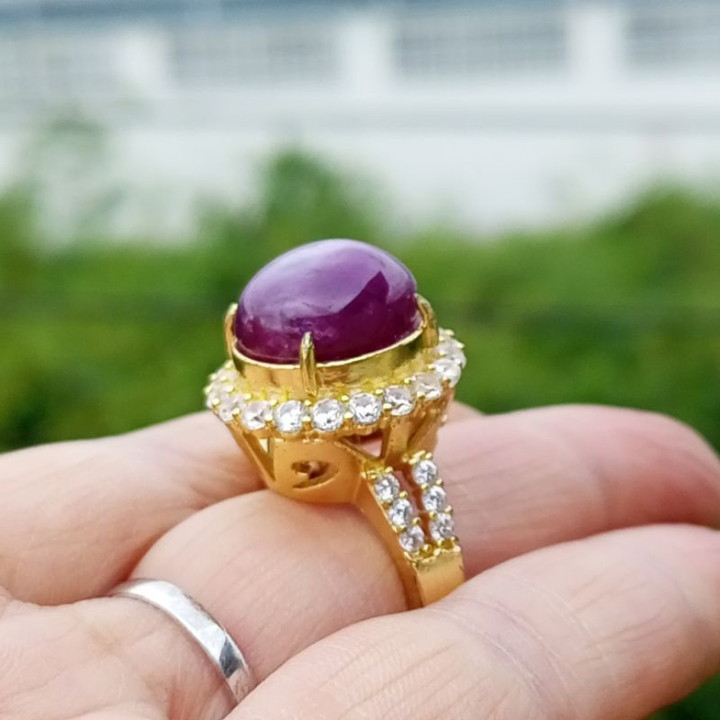 Radiant Natural Unheated Star Ruby Ring - Size 56