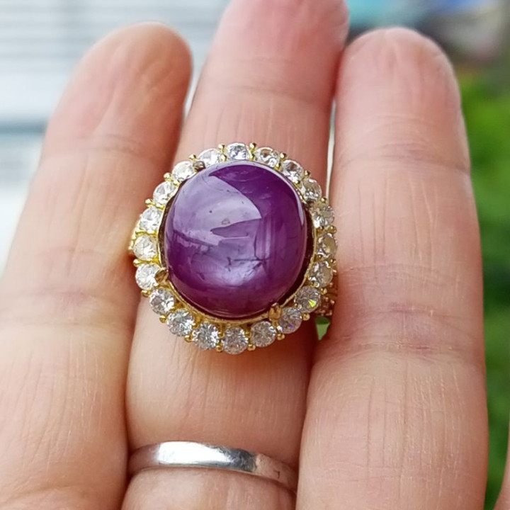 Radiant Natural Unheated Star Ruby Ring - Size 56