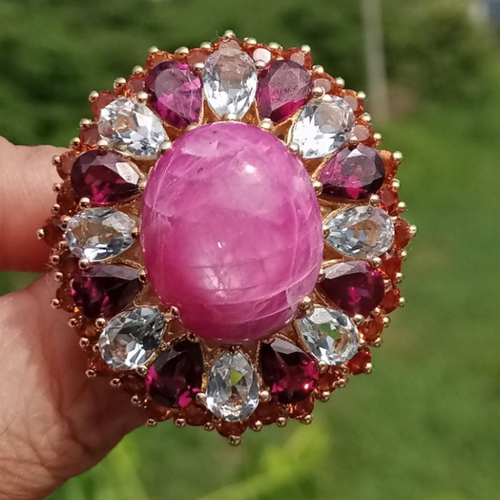 Radiant Ruby and Gemstone Ring in Sterling Silver