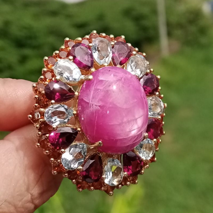 Radiant Ruby and Gemstone Ring in Sterling Silver