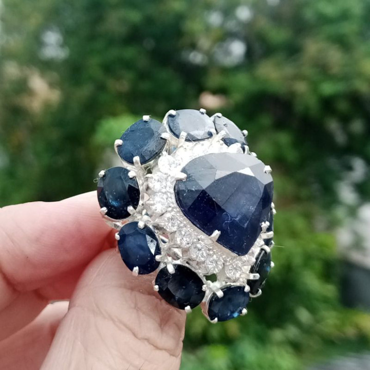 Echter Saphirring aus Sterlingsilber | Größe 58
