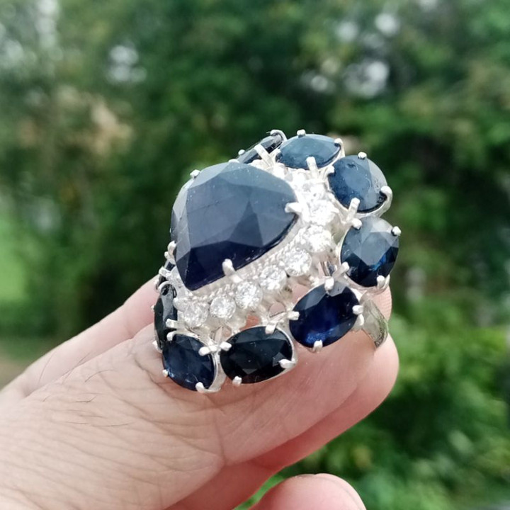 Echter Saphirring aus Sterlingsilber | Größe 58