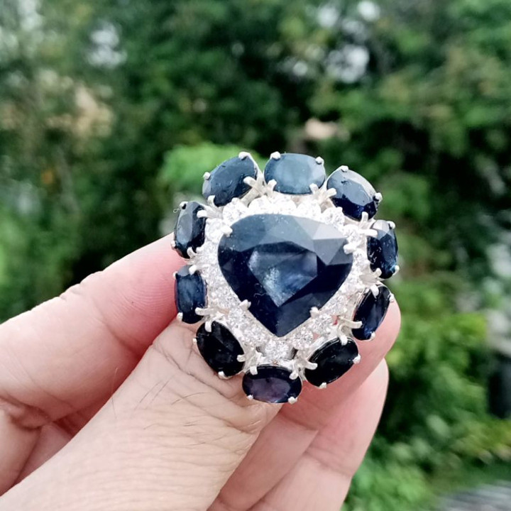 Echter Saphirring aus Sterlingsilber | Größe 58