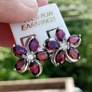 Radiant Rhodolite Garnet Earrings in Sterling Silver
