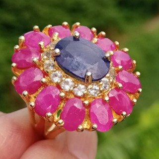 Antique Ruby and Sapphire Sterling Silver Ring (#49)