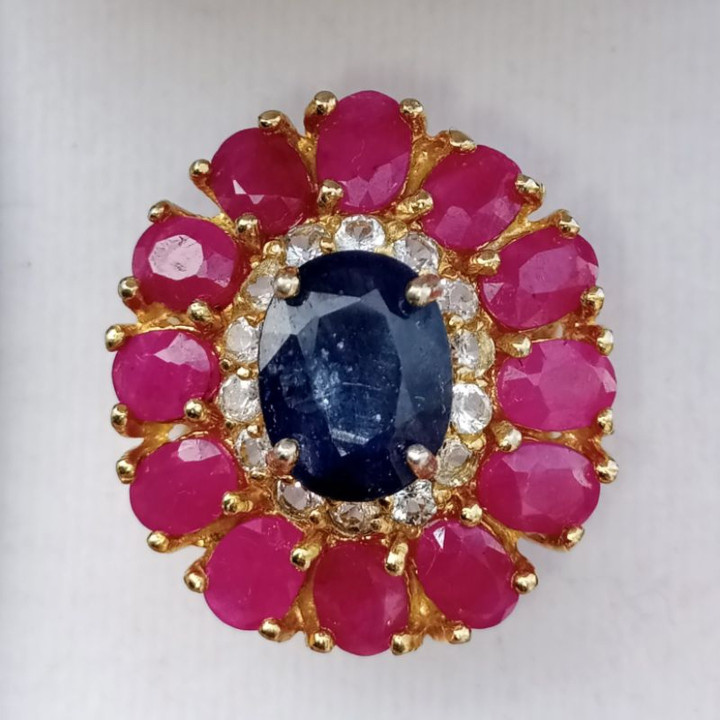 Antique Ruby and Sapphire Sterling Silver Ring (#49)