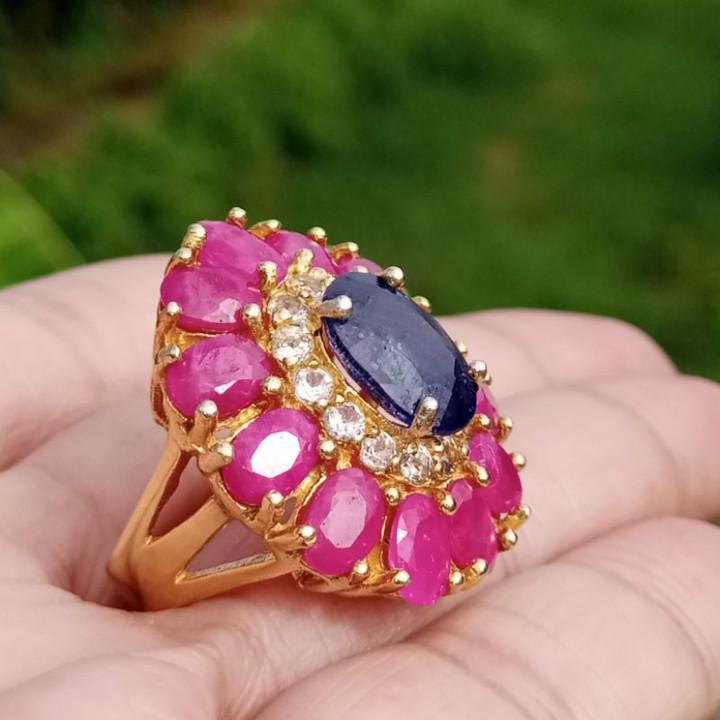 Antique Ruby and Sapphire Sterling Silver Ring (#49)