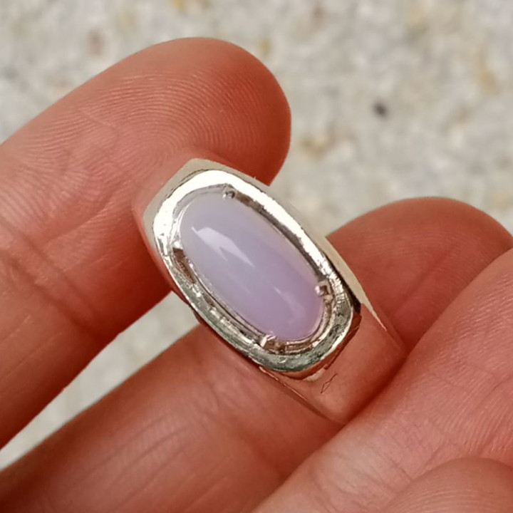 Lavander Purple Jade Ring in Sterling Silver - Size 56