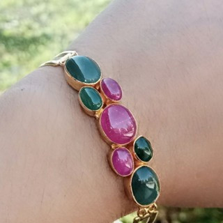 Genuine Ruby and Jade Sterling Silver Bracelet