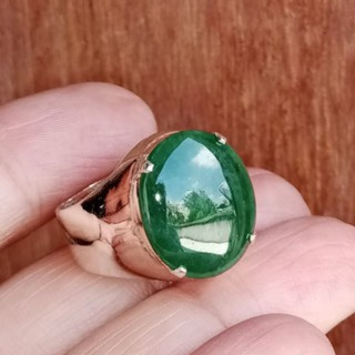 Genuine Burmese Jade Ring in Sterling Silver