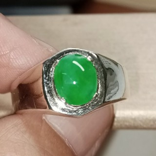Genuine Burmese Jade Ring in 925 Sterling Silver