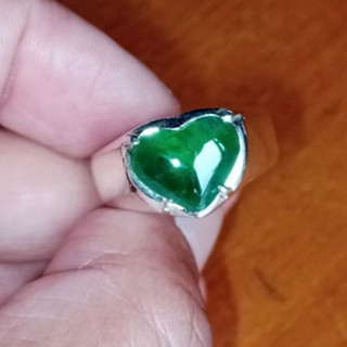 Genuine Burmese Jade Heart Ring | 925 Sterling Silver