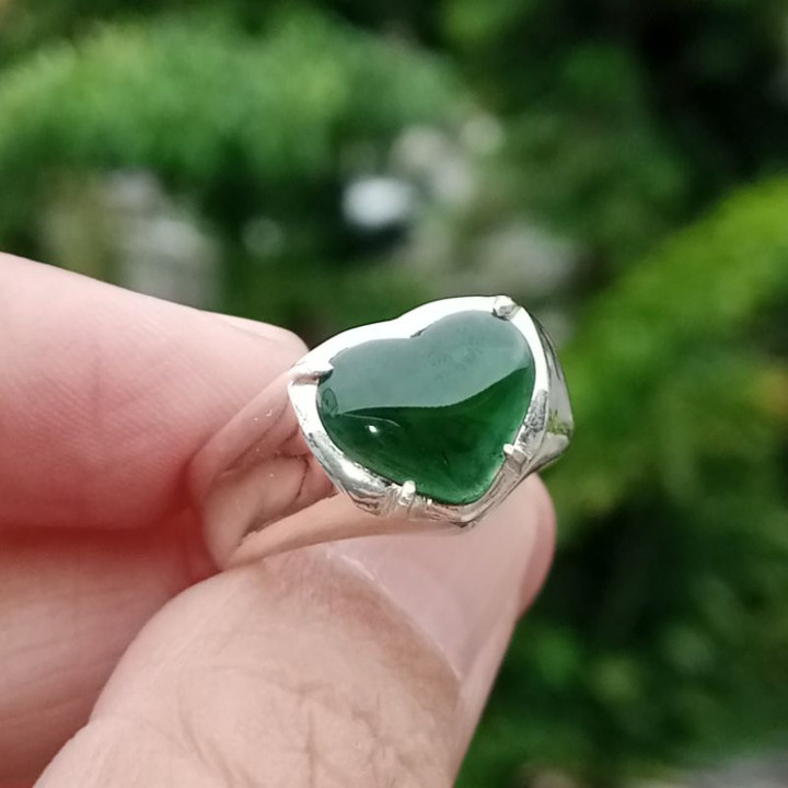 Genuine Burmese Jade Heart Ring | 925 Sterling Silver