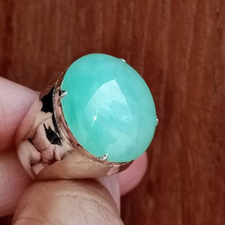 Genuine Burmese Jade Ring in Sterling Silver (Size 56)