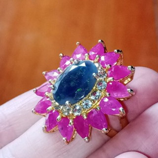 Vintage Black Opal and Ruby Sterling Silver Ring