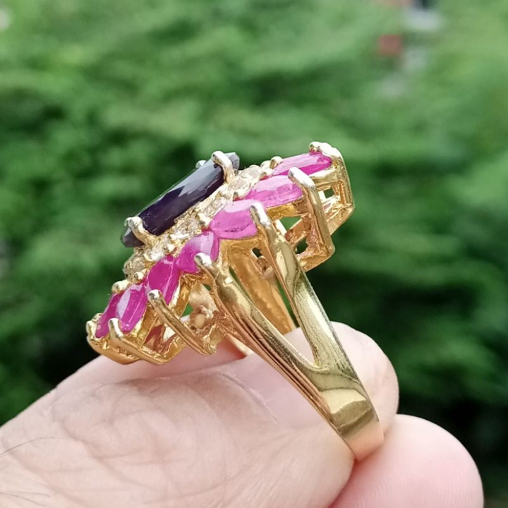 Vintage Black Opal and Ruby Sterling Silver Ring