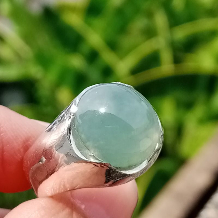 Natural Burmese Jade Ring in Sterling Silver