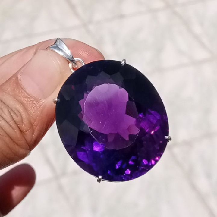 Genuine Amethyst Pendant | 102 Carats | Sterling Silver