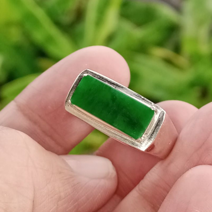 Anillo de jade birmano auténtico | Plata 925 | Talla 58