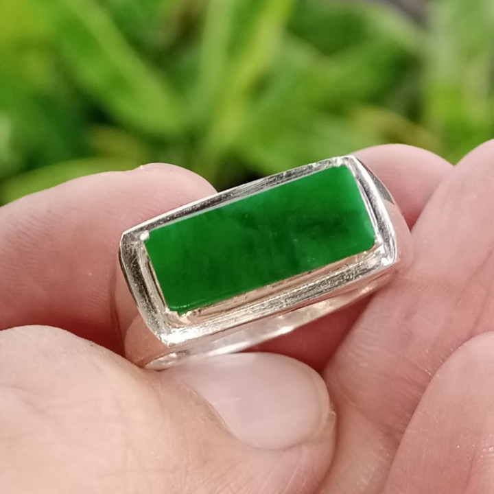 Anillo de jade birmano auténtico | Plata 925 | Talla 58