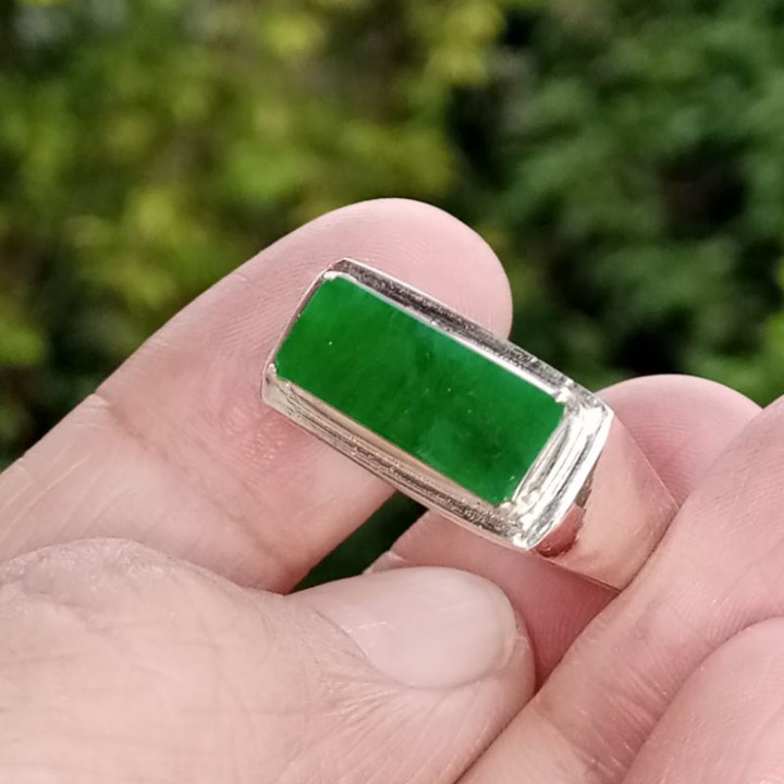 Anillo de jade birmano auténtico | Plata 925 | Talla 58