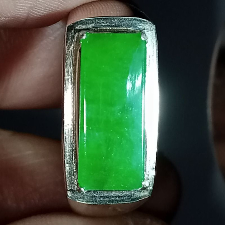 Anillo de jade birmano auténtico | Plata 925 | Talla 58