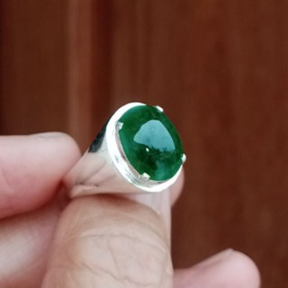 Genuine Burmese Jade Ring in Sterling Silver (Size 55)
