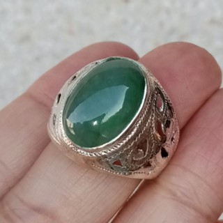 Genuine Burmese Jade Silver Ring | Size 57