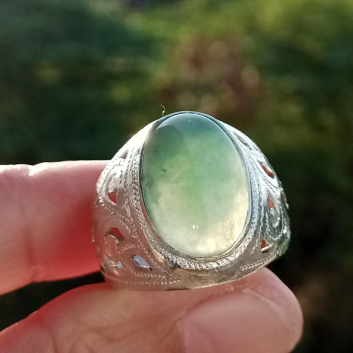 Genuine Burmese Jade Silver Ring | Size 57
