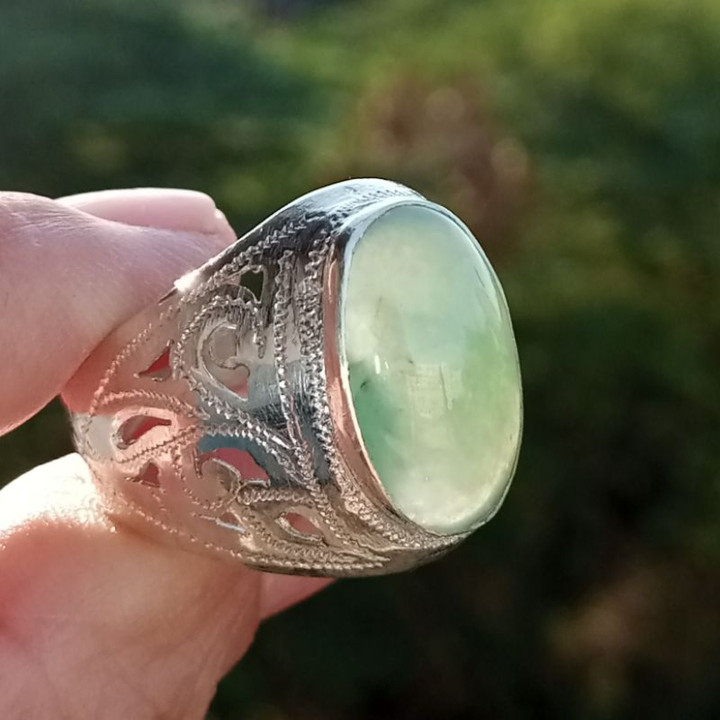 Genuine Burmese Jade Silver Ring | Size 57