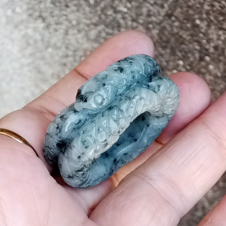 Handmade Burmese Jade Snake Ring (Size 61)