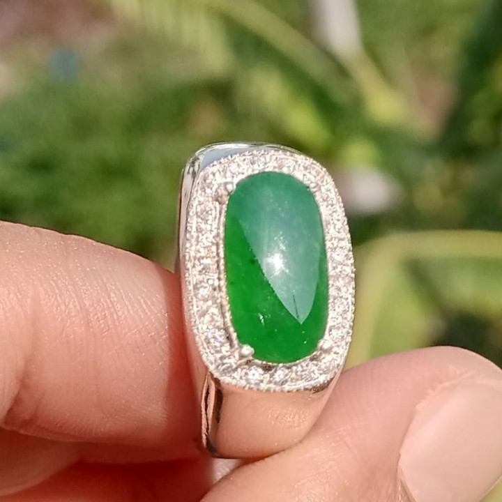 Genuine Burmese Jade Ring | Size 58 | 925 Silver