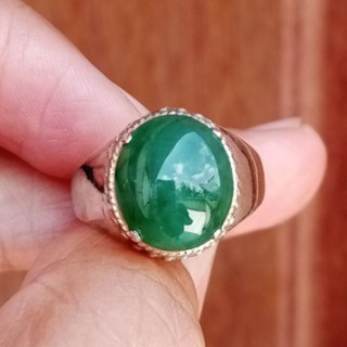 Genuine Burmese Jade Ring in Sterling Silver