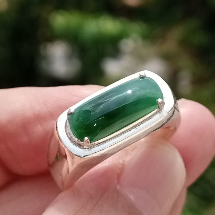Genuine Burmese Jade Ring | 925 Sterling Silver Saddle Shaft
