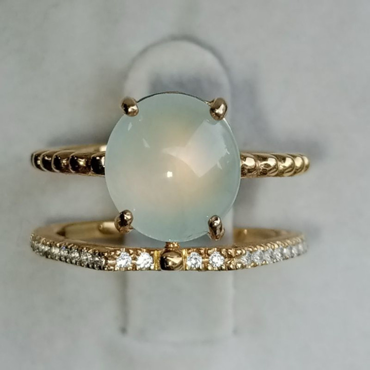 Elegant White Icy Jade Ring in Sterling Silver