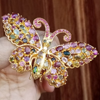 Burmese Ruby Butterfly Brooch | 92.5 Sterling Silver | Antique